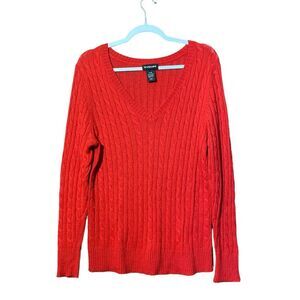 Lane Bryant Red Angora Blend Cable Knit V-Neck Sweater Pullover Women's 14/16